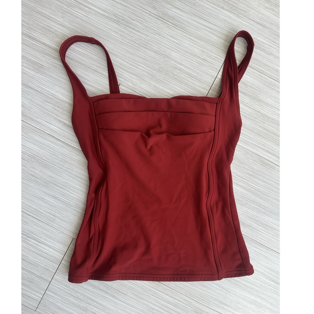 Calvin Klein Red Solid Tankini Swim Top Built-In Bra Pleated Cup B Size 4